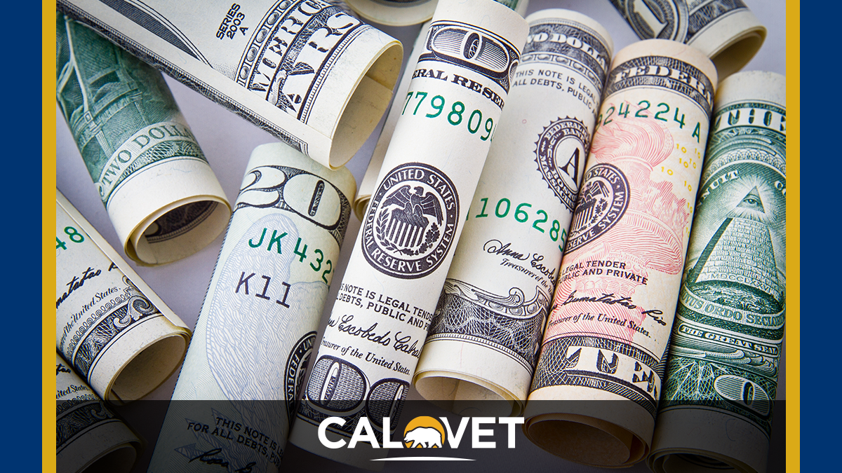 Graphic with photo of money and CalVet logo