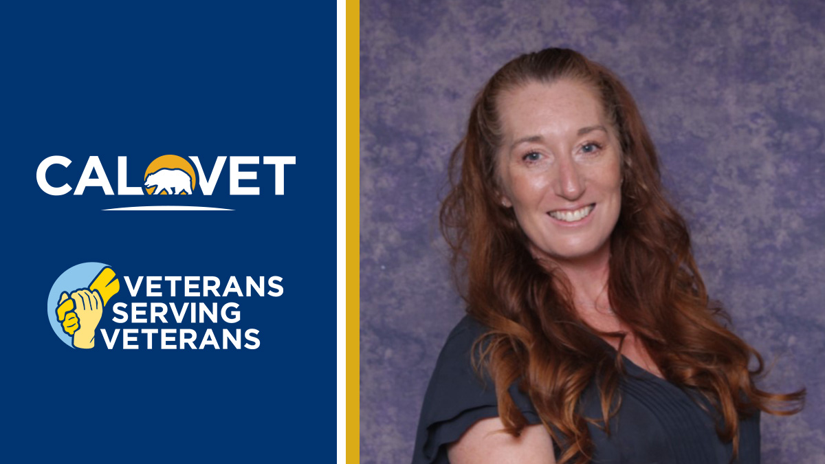 CalVet logo, text "Veterans Serving Veterans," and image of Jennifer Rudquist.