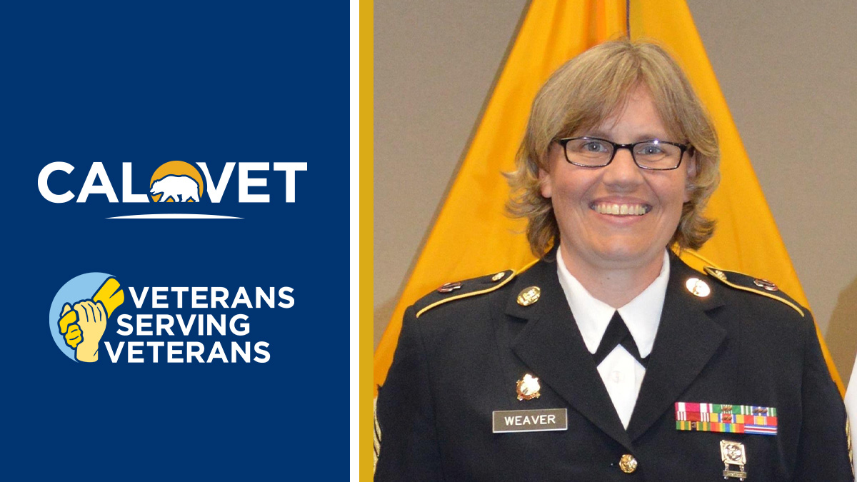 CalVet logo, text "Veterans Serving Veterans," and image of servicemember in uniform.