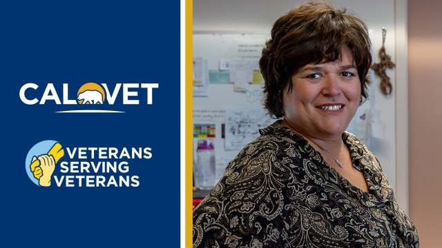 CalVet logo, text "Veterans Serving Veterans," and image of woman.