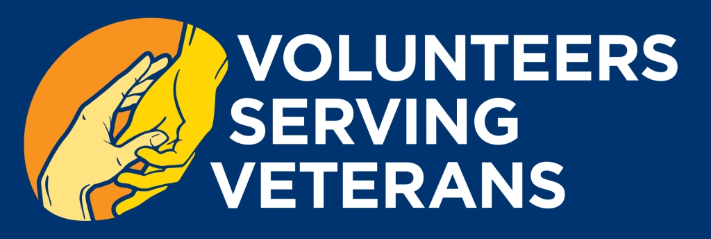 Graphic with two hands and text that says, "Volunteers serving veterans."